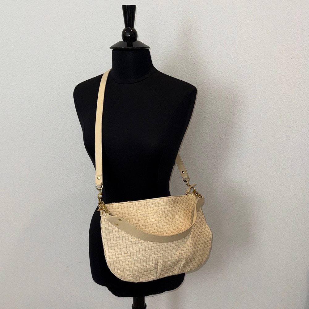 Clare V Cream Woven Leather Crossbody/Shoulder Bag